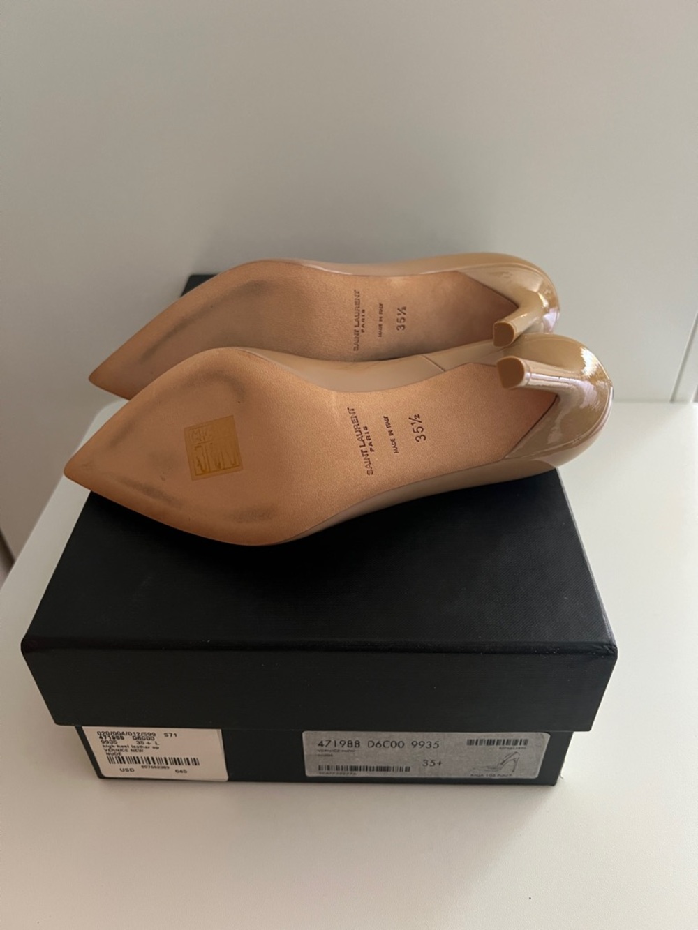 Saint Laurent Patent Leather Pointed-Toe Pumps in Nude - Picture 4 of 6